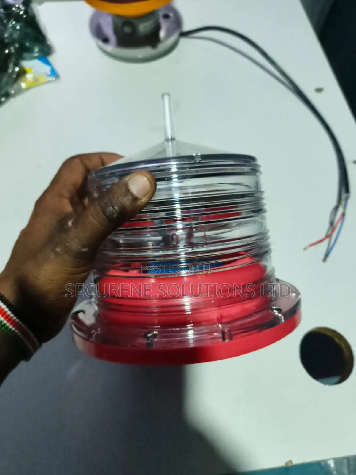 Red Solar-Powered Marine Navigation Beacon