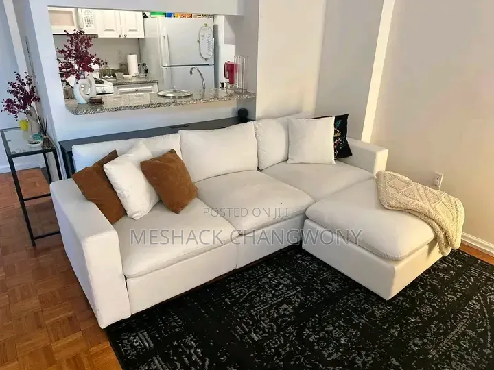 Modern White L-Shaped Sectional Sofa Set – 3 Seater