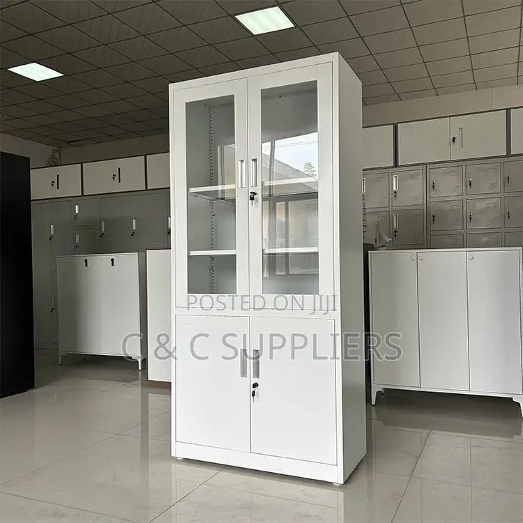 2-Door Half Glass Cabinet With Shelves