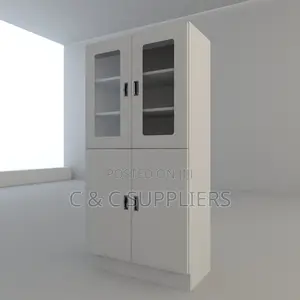 2-Door Half Glass Cabinet With Shelves