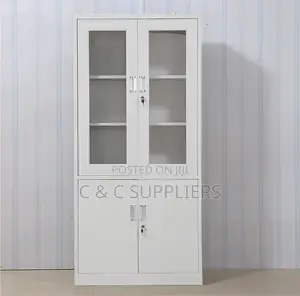 2-Door Half Glass Cabinet With Shelves