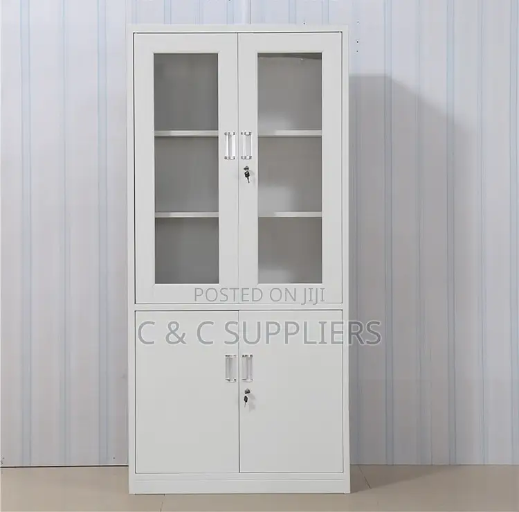 2-Door Half Glass Cabinet With Shelves