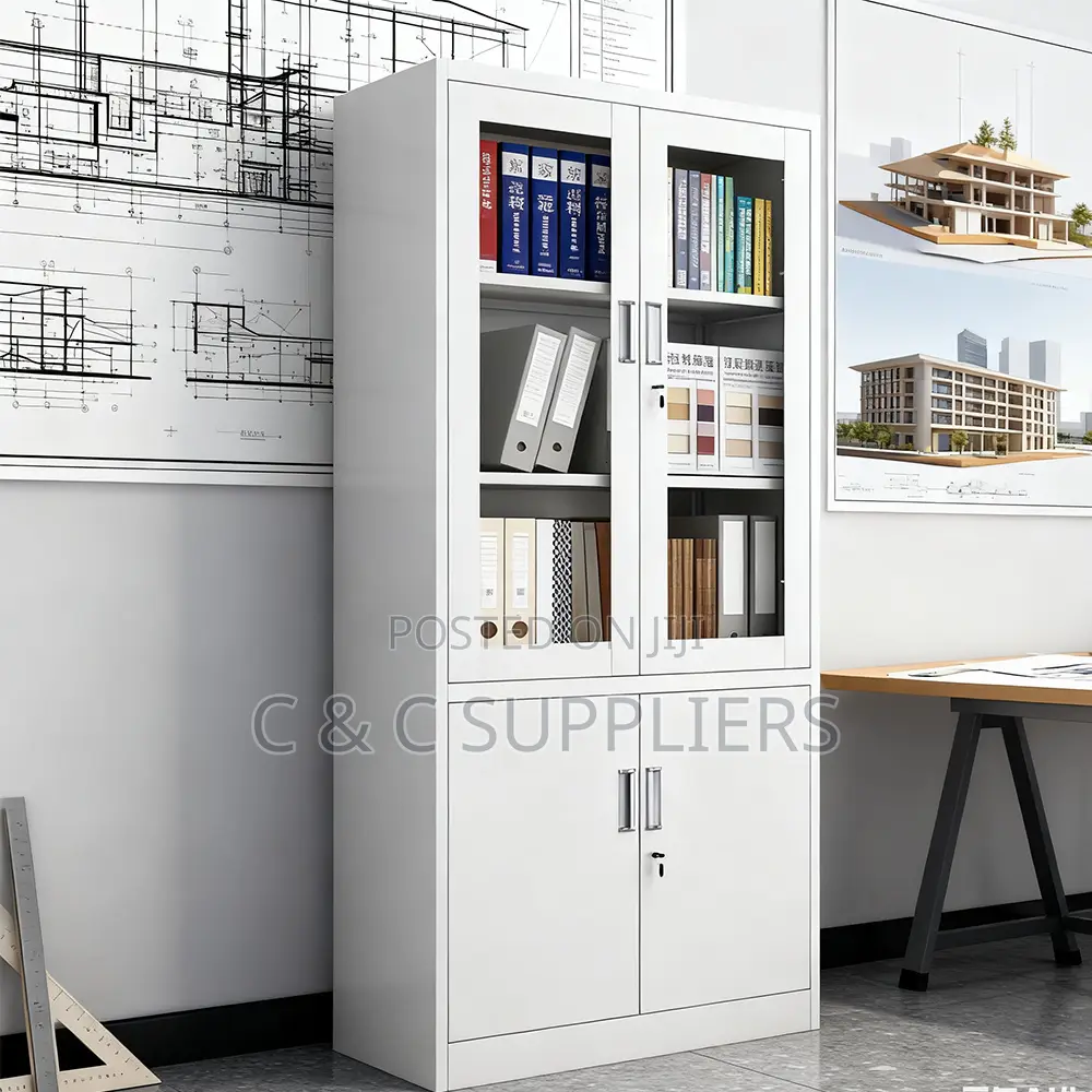 2-Door Half Glass Cabinet With Shelves