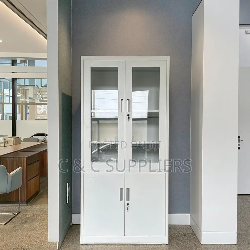 2-Door Half Glass Cabinet With Shelves