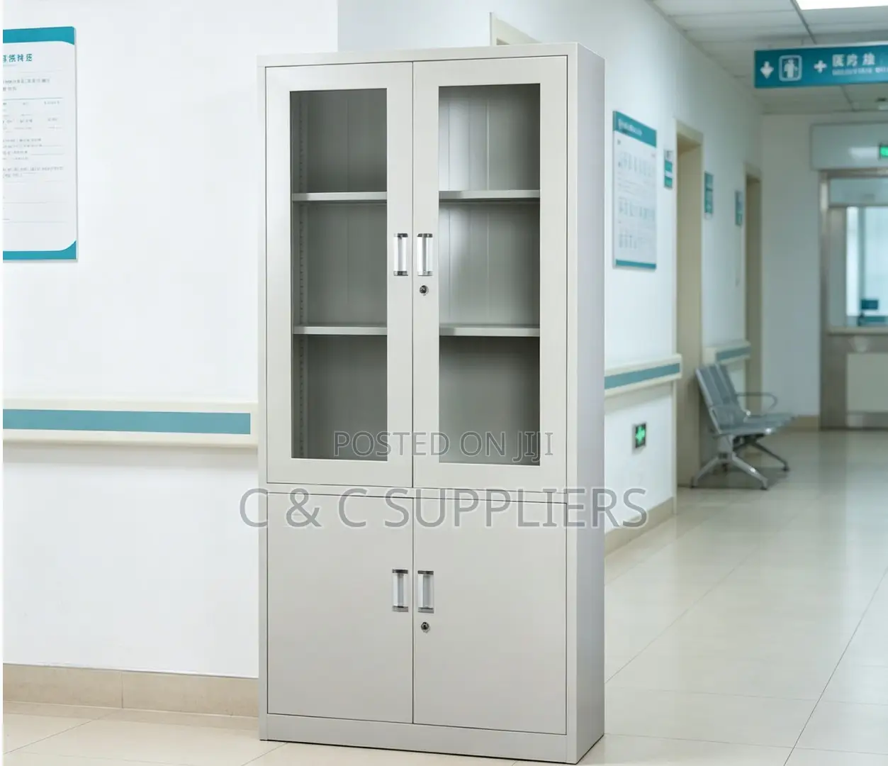 2-Door Half Glass Cabinet With Shelves