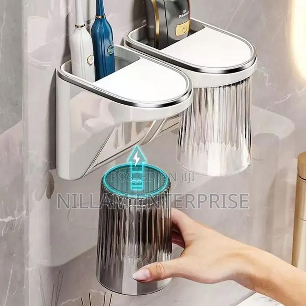 Wall-Mounted Magnetic Toothbrush Holder With Cup - thumbnail 2