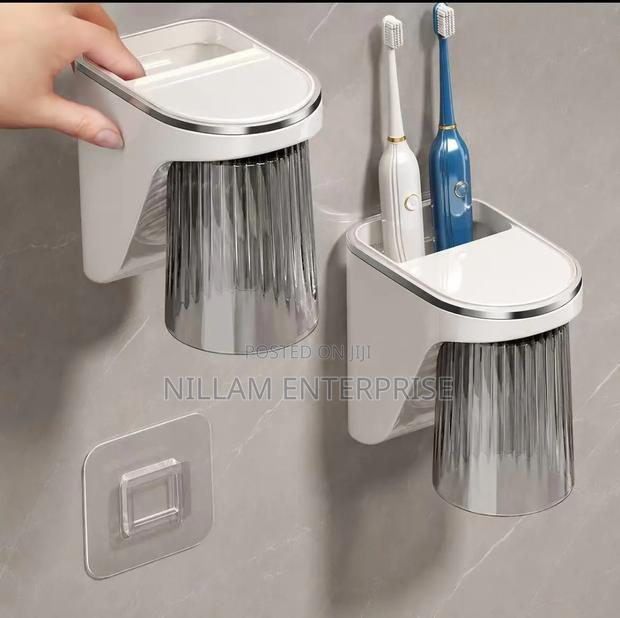 Wall-Mounted Magnetic Toothbrush Holder With Cup - thumbnail 3