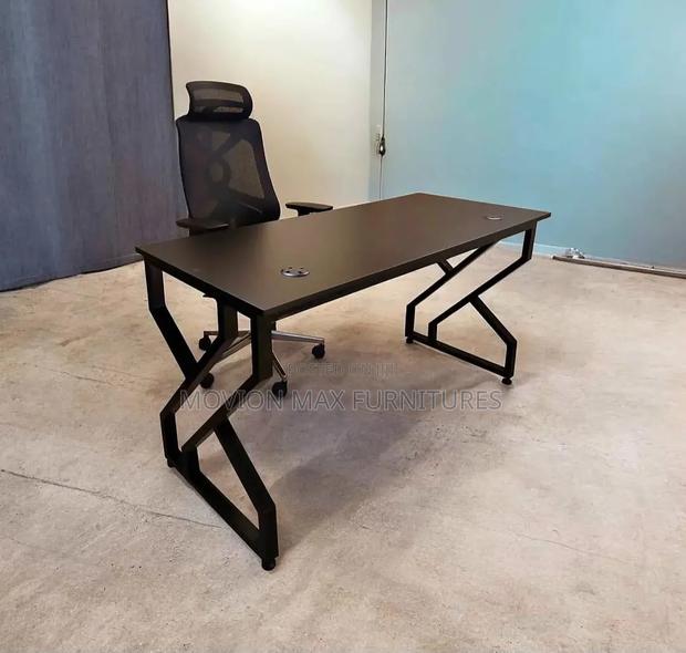 Black Office Desk Metallic Stand Office Table - thumbnail 2