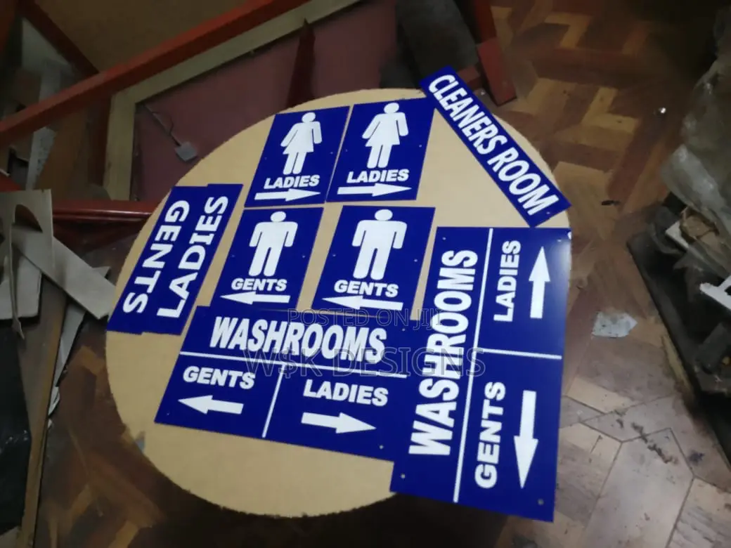 Washrooms Door Blue Labels