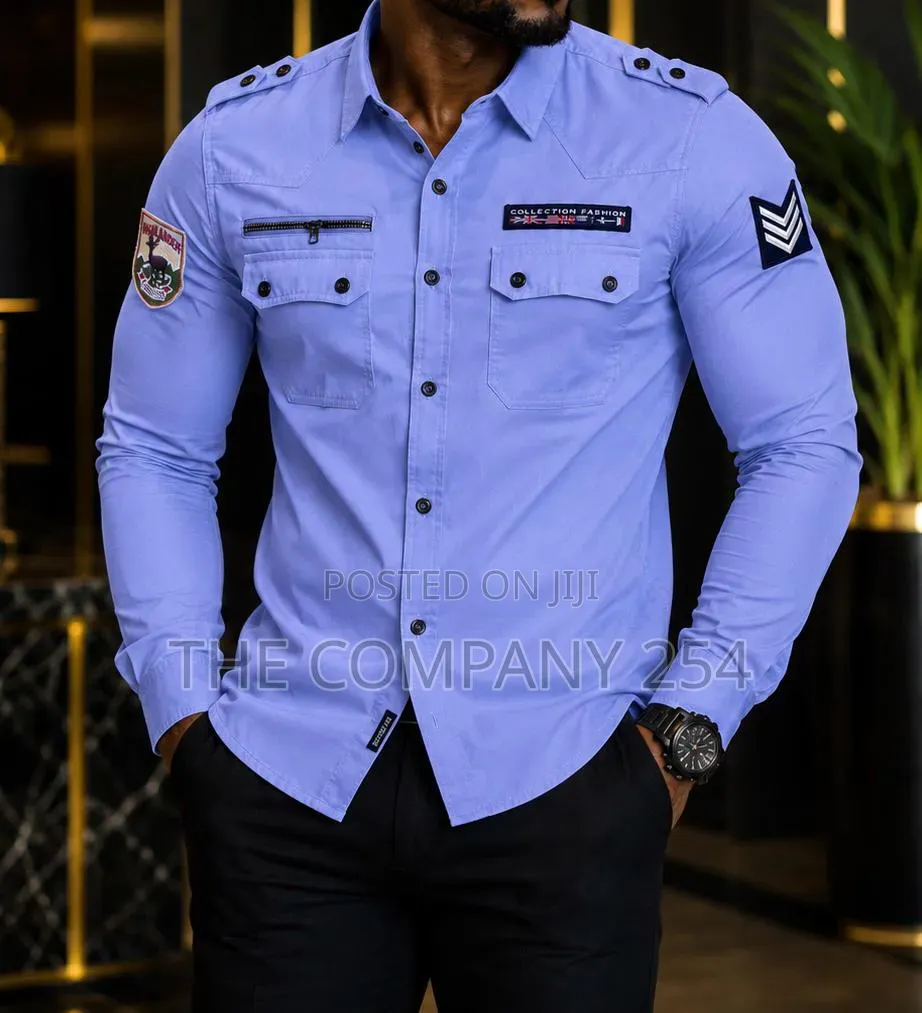 Quality Casual Denim Designer Double Pocket Long Sleeved Shirts