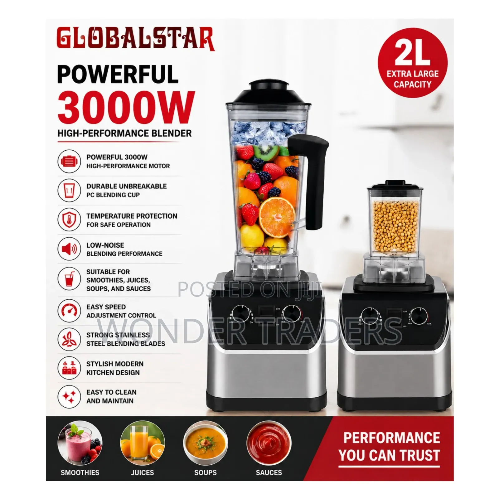 Globalstar 2 in 1 Gs-1681 Blender Grinder 2 in Commercial Blender