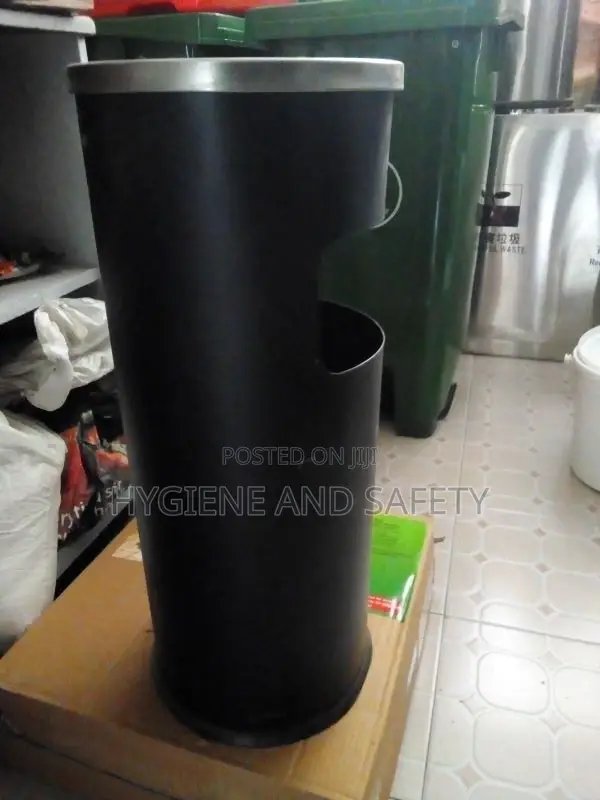 Black Cylindrical Metal Waste Bin