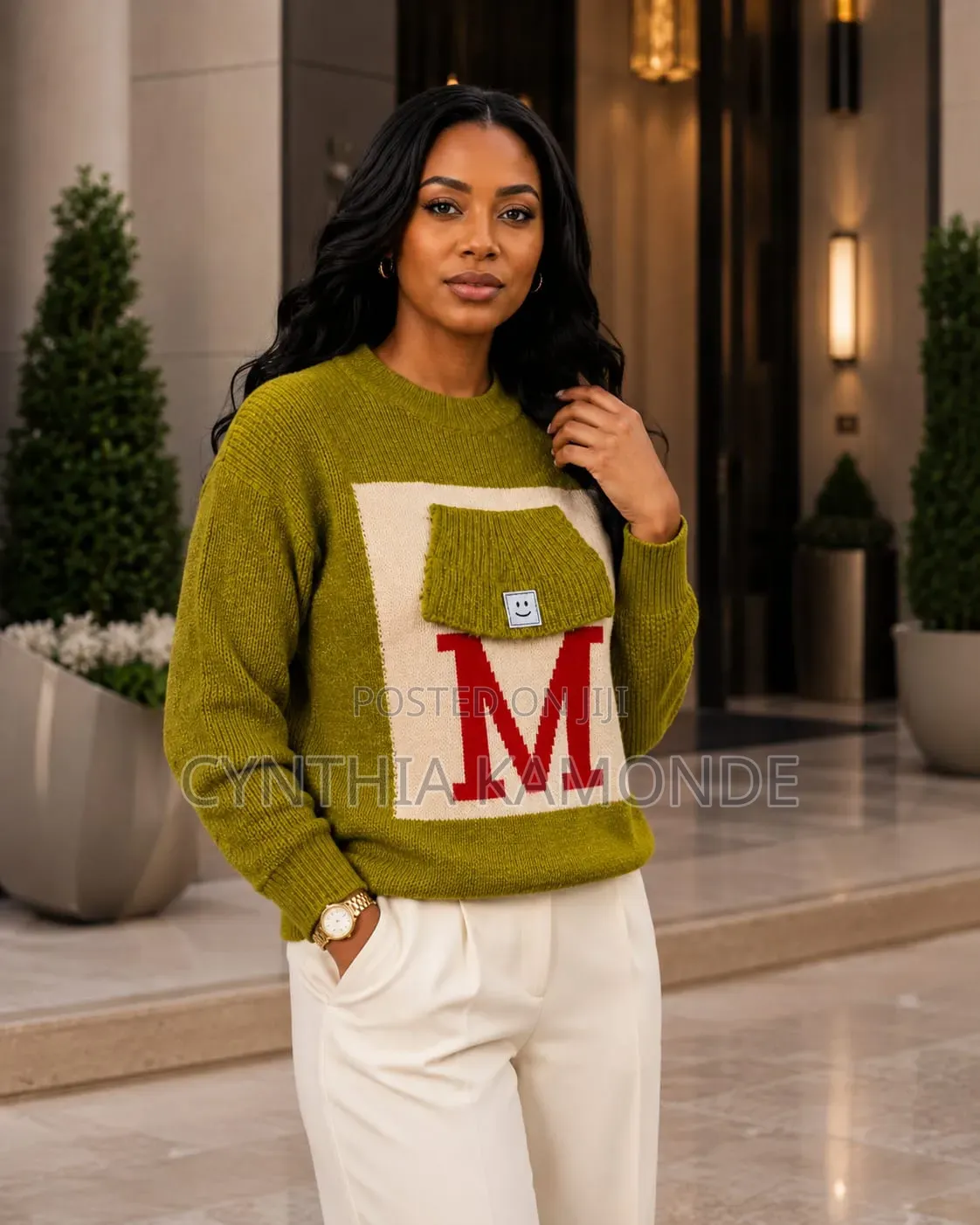 Waffle Knit Graphic Sweater