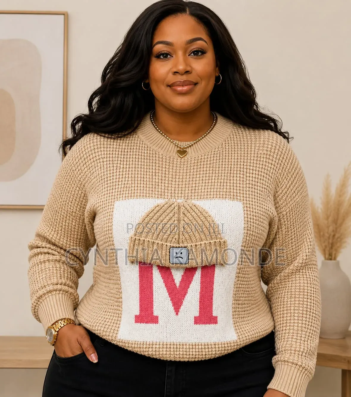 Waffle Knit Graphic Sweater