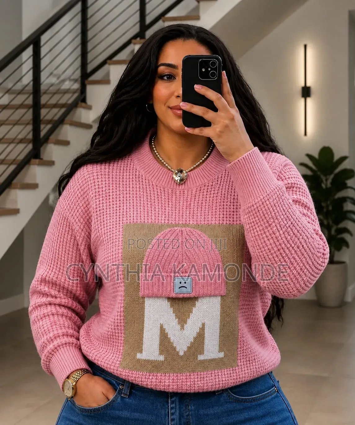 Waffle Knit Graphic Sweater