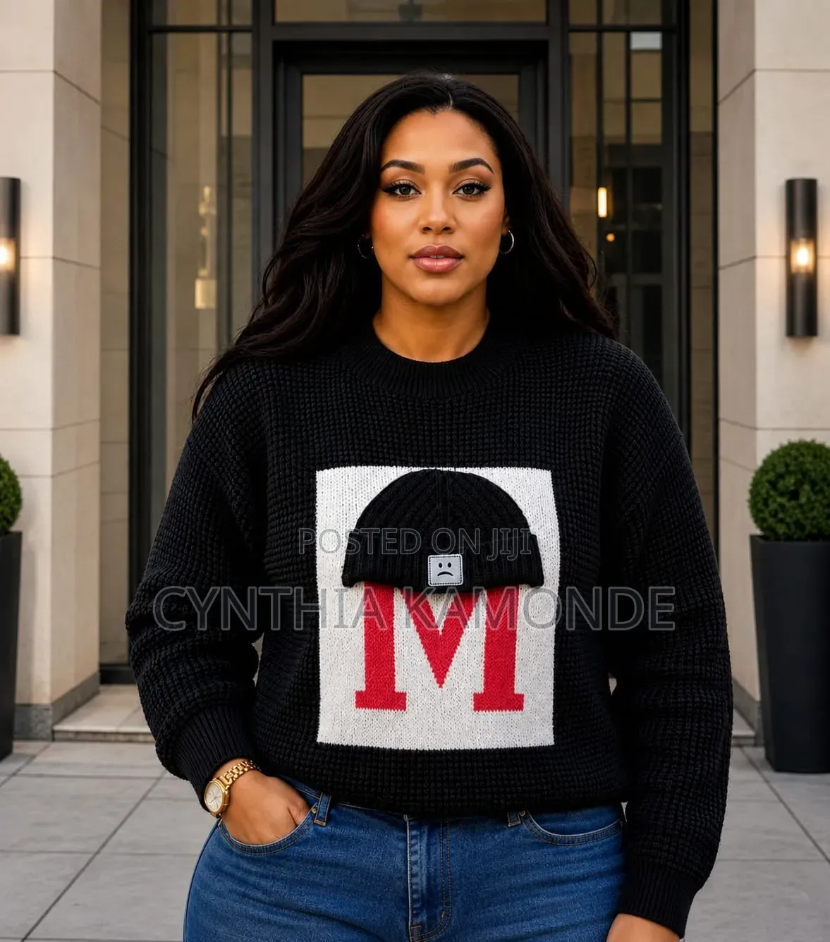 Waffle Knit Graphic Sweater
