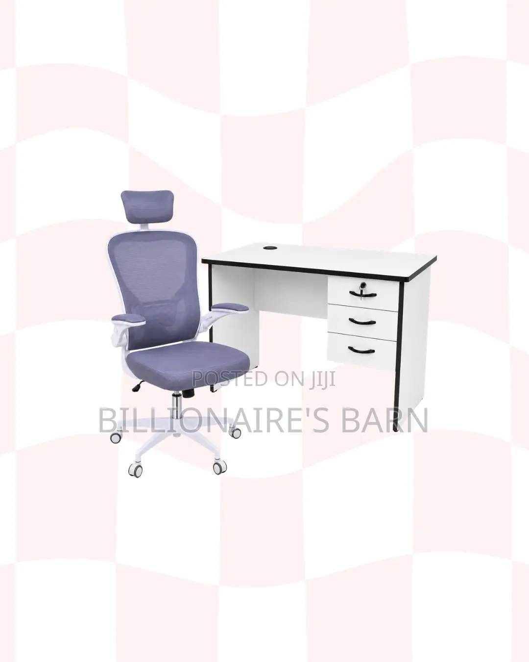 Compact 1m Desk White Flip-Up Arms Ergonomic Chair ,Desk Organisation