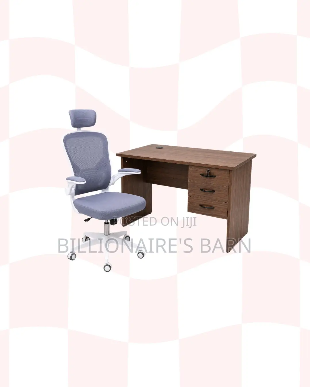 Compact 1m Desk White Flip-Up Arms Ergonomic Chair, Professional Use