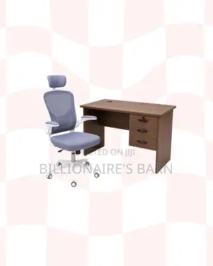 Compact 1m Desk White Flip-Up Arms Ergonomic Chair, Professional Use