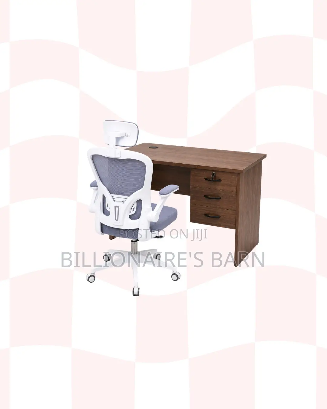 Compact 1m Desk White Flip-Up Arms Ergonomic Chair, Professional Use