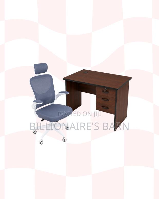 Compact 1m Desk White Flip-Up Arms Ergonomic Chair for Workday Support