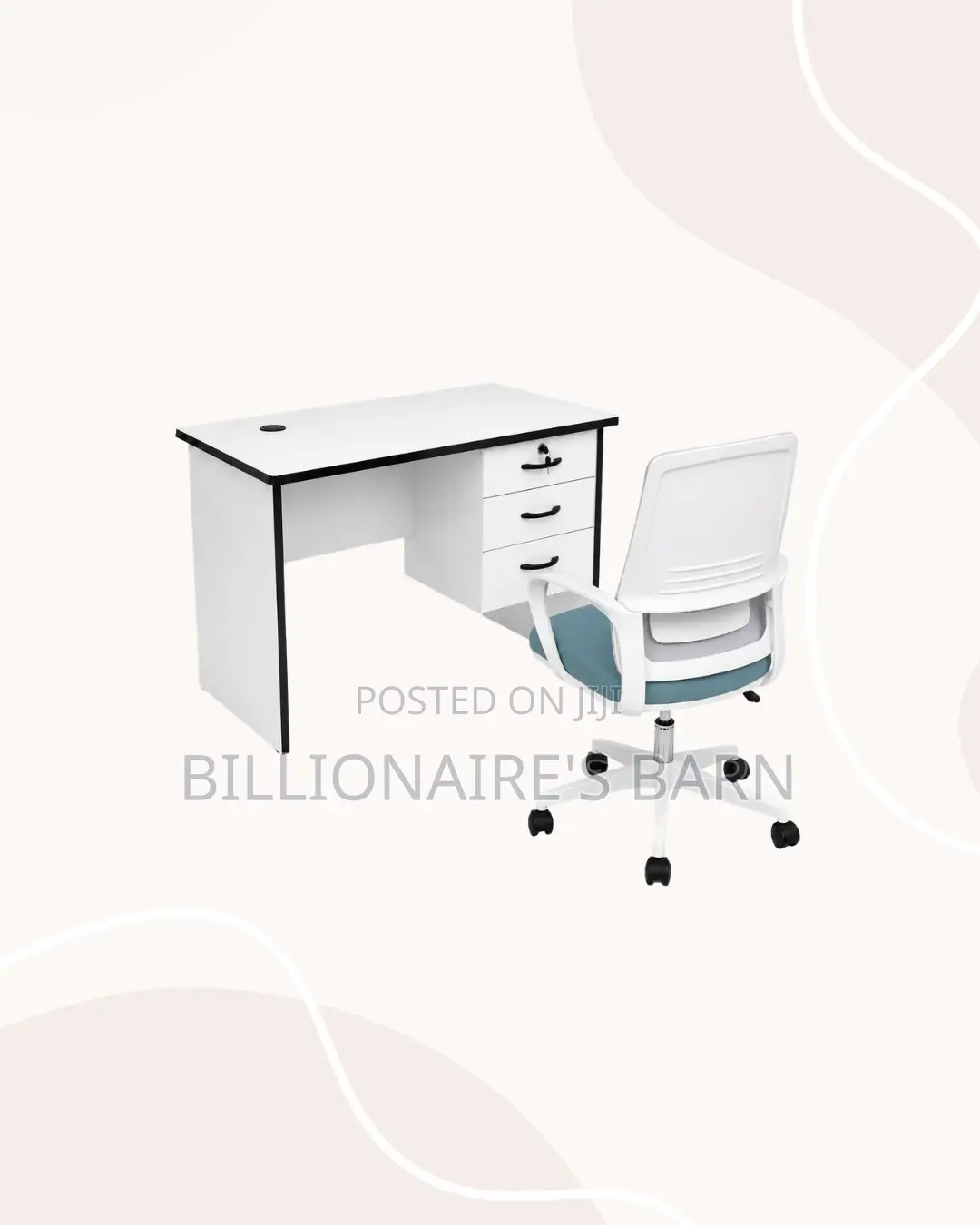 Compact 1m Desk White Mid-Back Ergonomic Mesh Chair for Daily Tasks