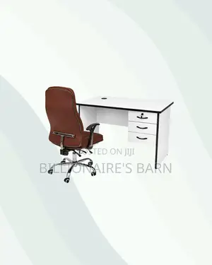 Compact 1m Desk, Brown Executive Leather Chair for Desk Organisation