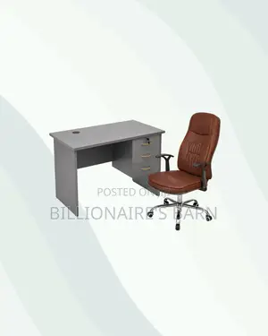 Compact 1m Desk and Brown Executive Leather Chair for Daily Tasks
