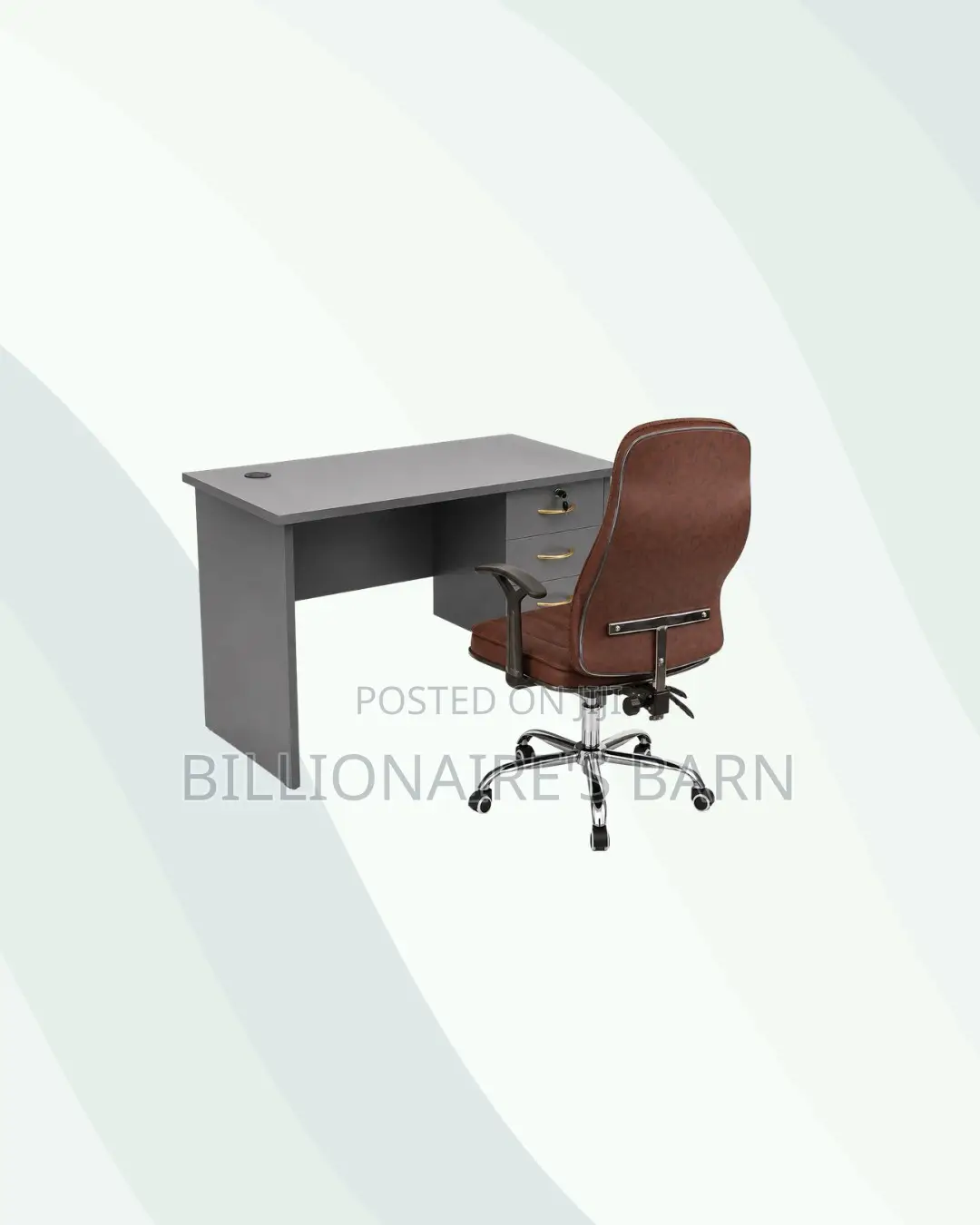 Compact 1m Desk and Brown Executive Leather Chair for Daily Tasks