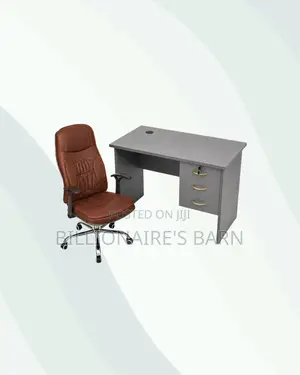 Compact 1m Desk and Brown Executive Leather Chair for Daily Tasks