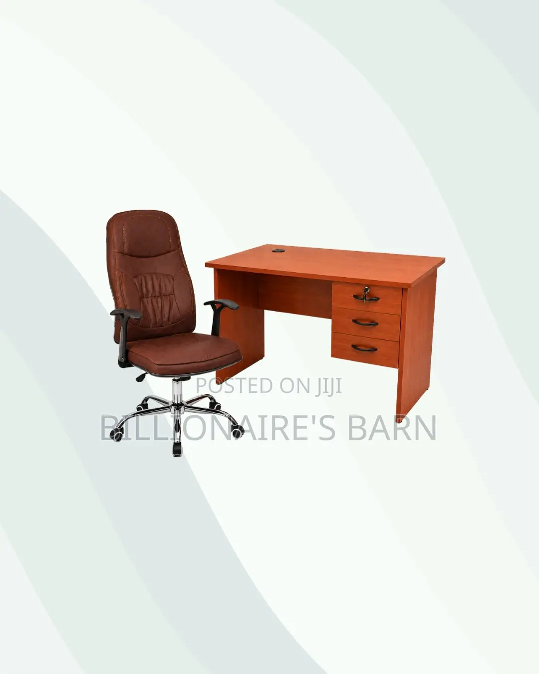 Compact 1m Desk and Brown Executive Leather Chair for Professional Use