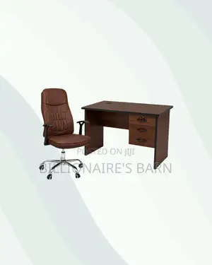 Compact 1m Desk and Brown Executive Leather Chair for Workday Support