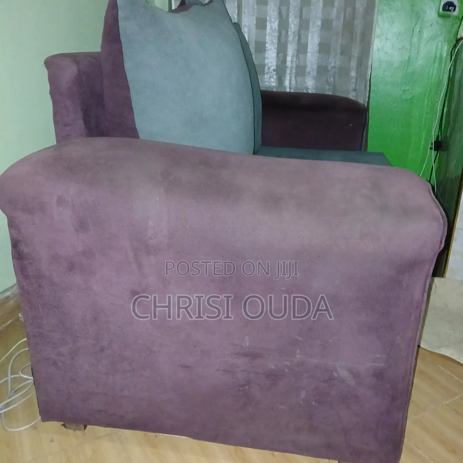 2-Seater Sofa - Grey With Maroon Arms