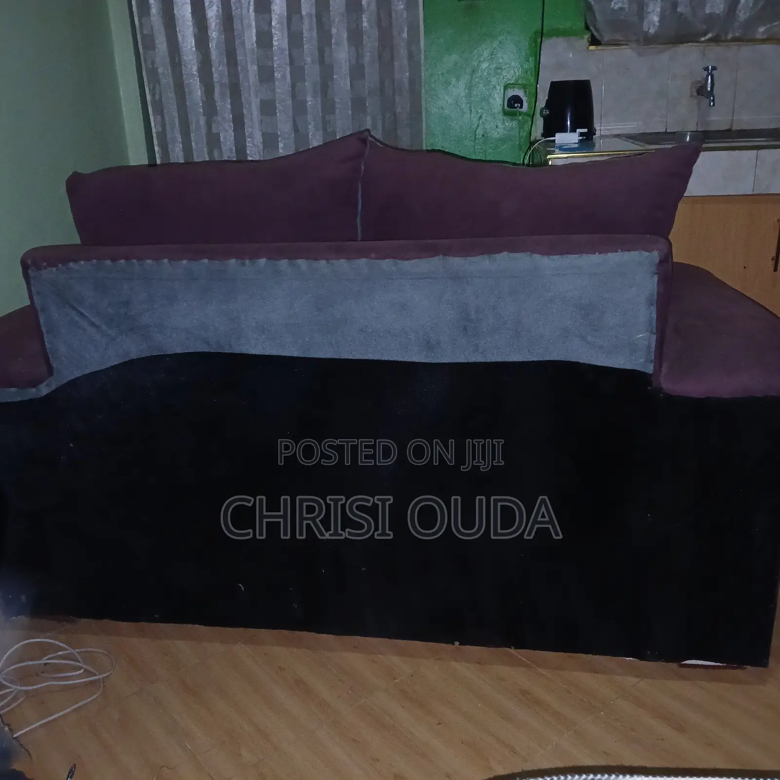 2-Seater Sofa - Grey With Maroon Arms