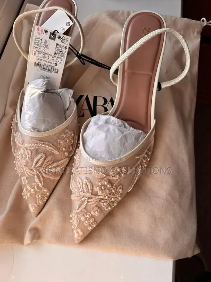 *Zara Embroidered Mesh Heels