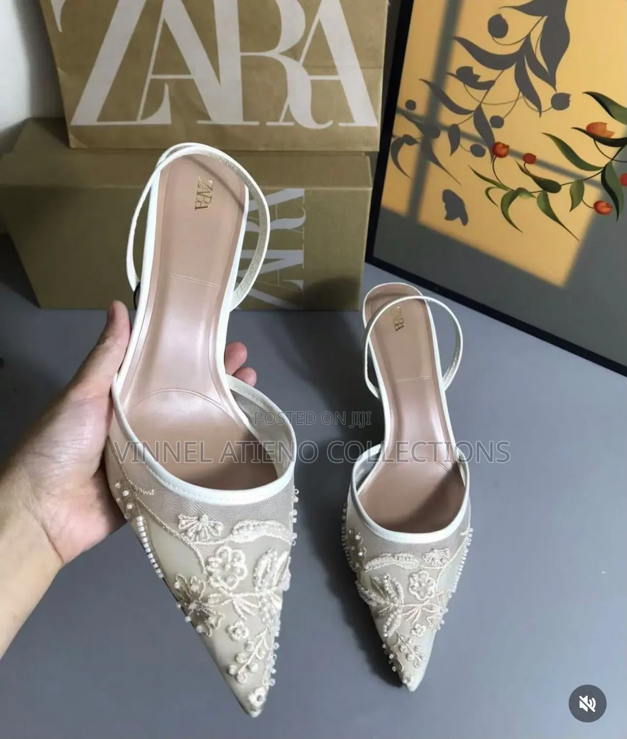 *Zara Embroidered Mesh Heels