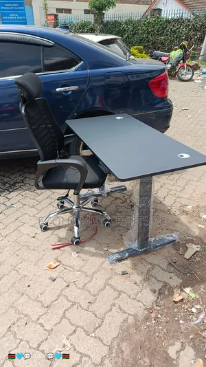120cm by 60cm Black Adjustable Electric Desk and Headrest Office Chair