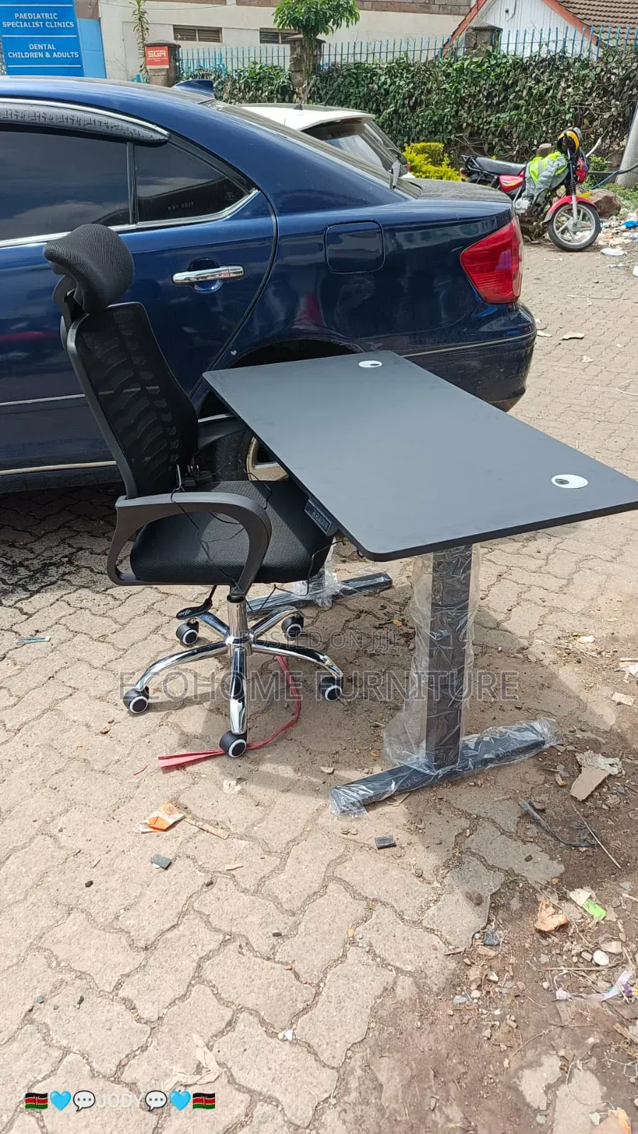 120cm by 60cm Black Adjustable Electric Desk and Headrest Office Chair