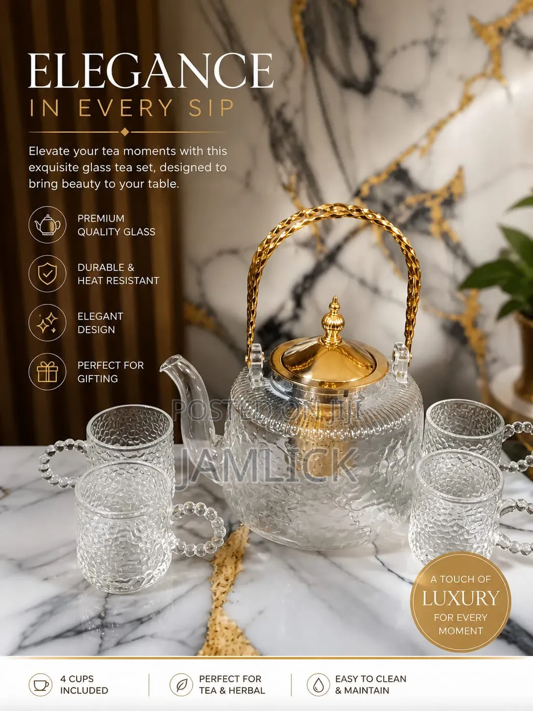 Nordic Style Borosilicate Glass Tea Pot Set - Rb