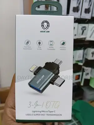 Green Lion 3-in-1 Otg Adapter (Lightning/Micro/Type-C) in Grey.