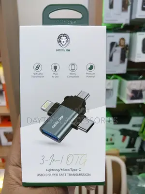 Green Lion 3-in-1 Otg Adapter (Lightning/Micro/Type-C) in Grey.