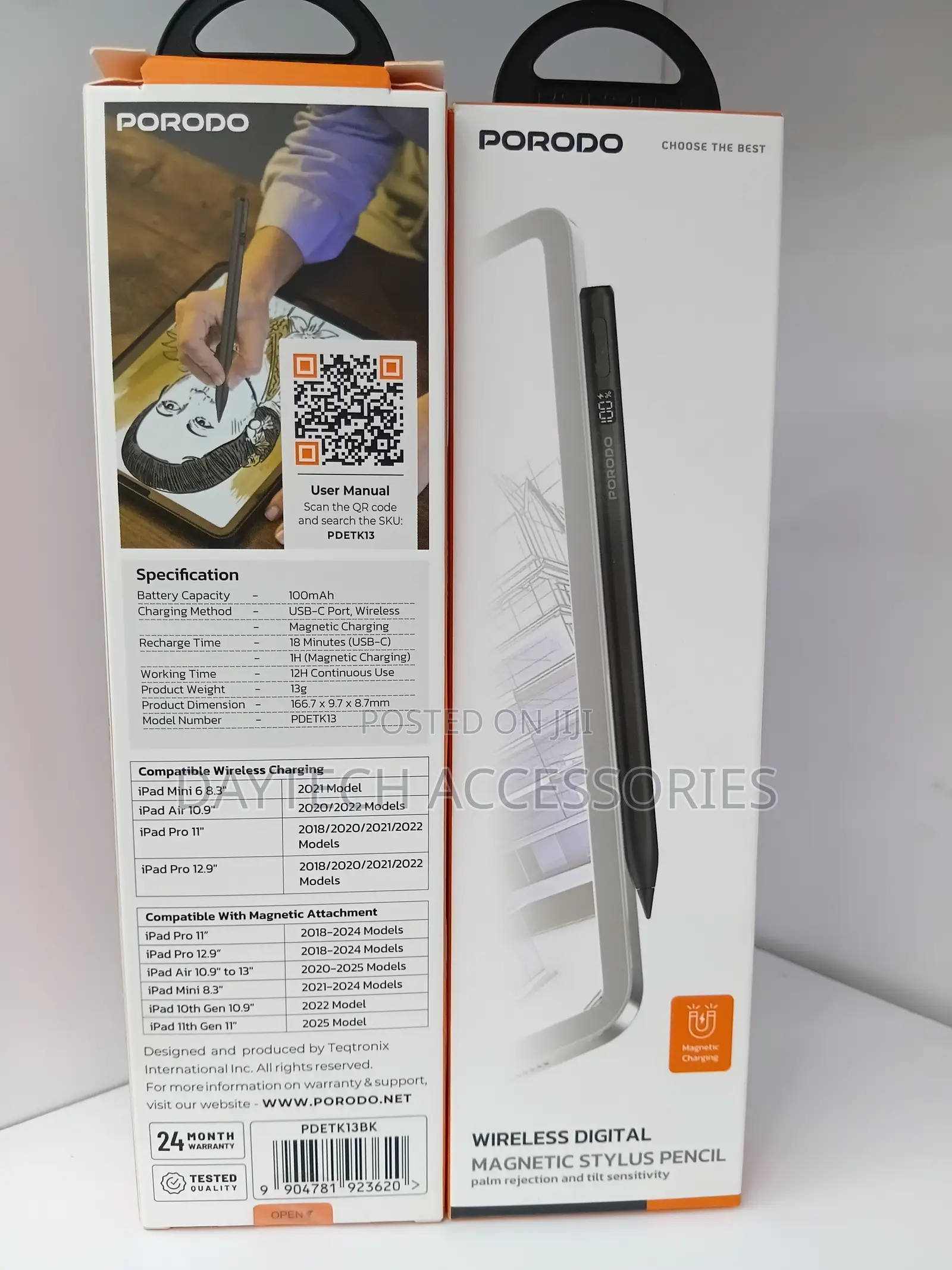 Porodo Magnetic Stylus Pen For Apple iPad (2018-2025) In Black