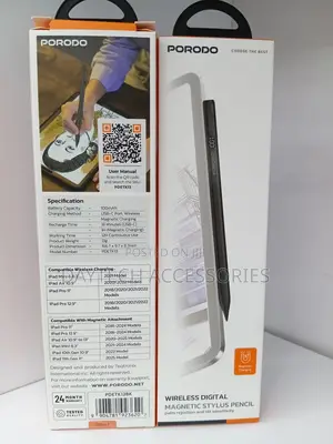 Porodo Magnetic Stylus Pen For Apple iPad (2018-2025) In Black