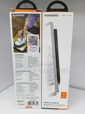 Porodo Magnetic Stylus Pen For Apple iPad (2018-2025) In Black