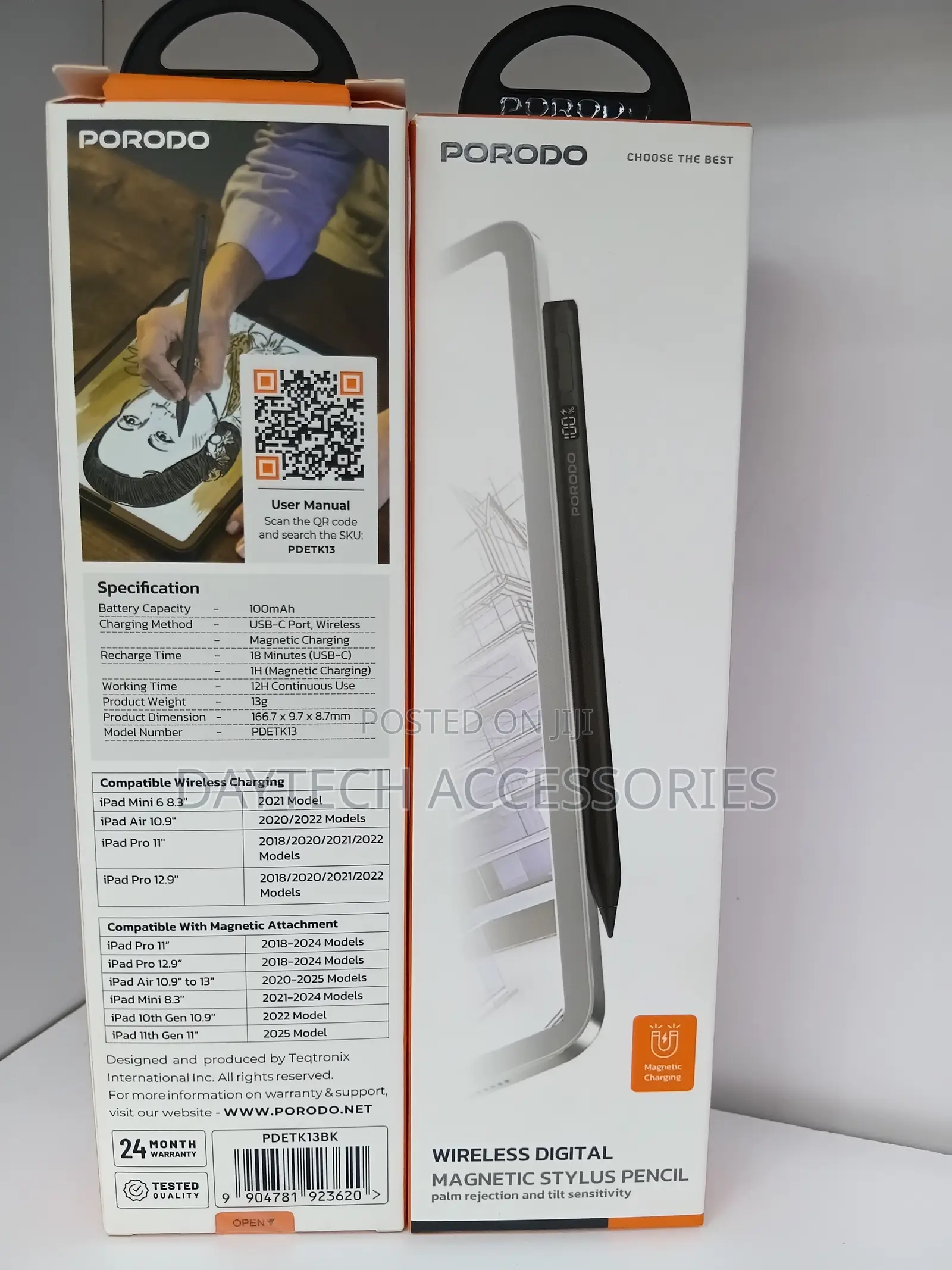 Porodo Magnetic Stylus Pen For Apple iPad (2018-2025) In Black
