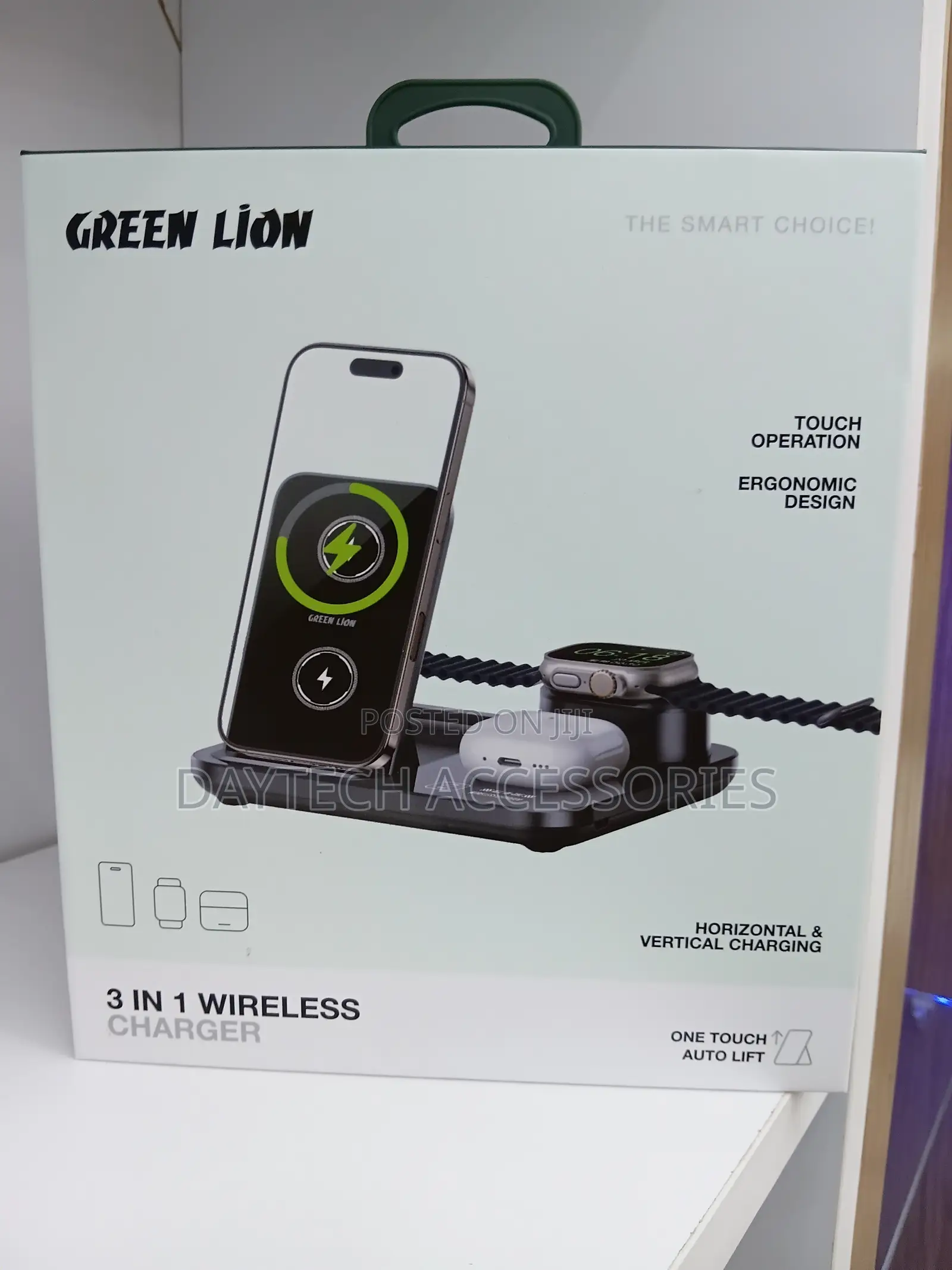 Green Lion 3 In1 Multifunctional Wireless Charging Station - Black
