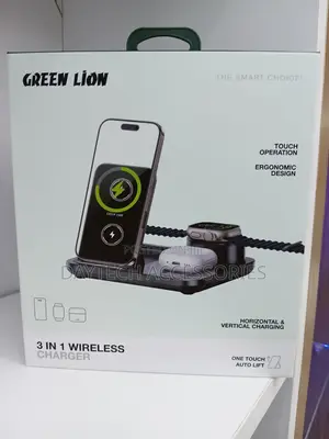 Green Lion 3 In1 Multifunctional Wireless Charging Station - Black