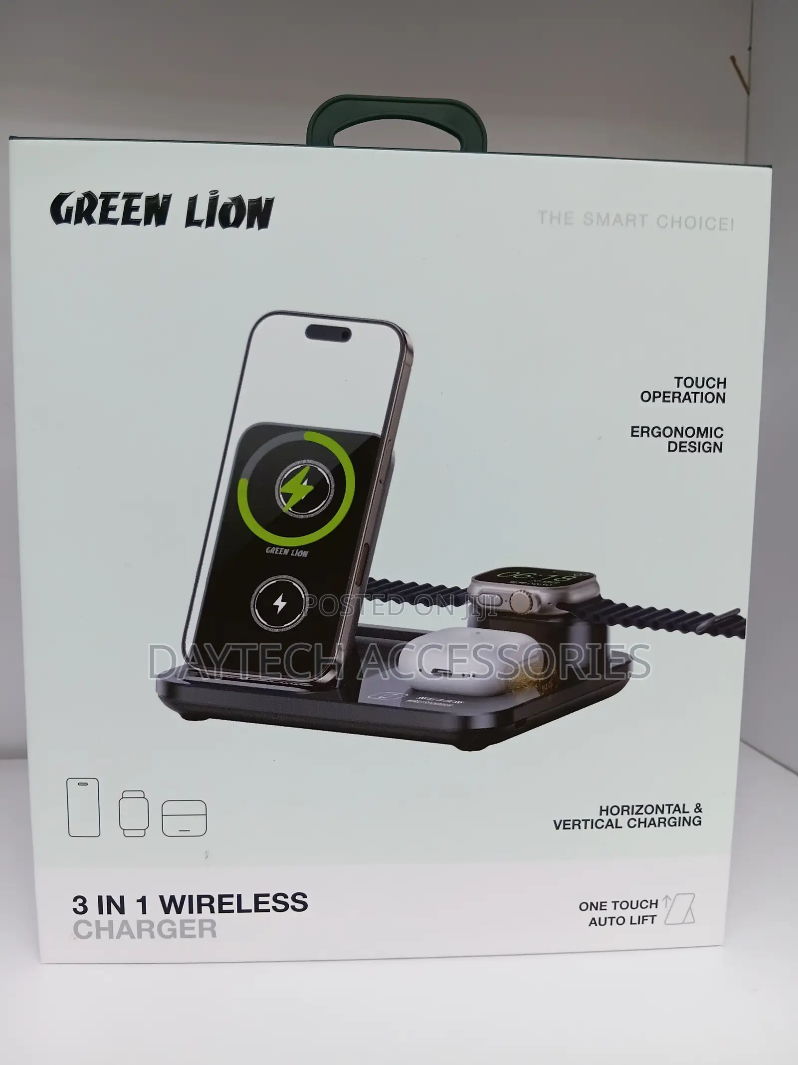 Green Lion 3 In1 Multifunctional Wireless Charging Station - Black