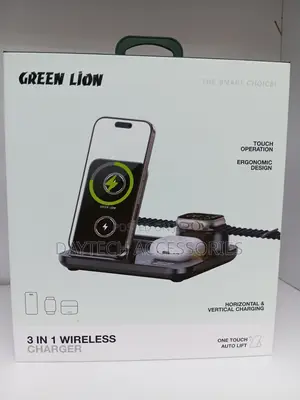 Green Lion 3 In1 Multifunctional Wireless Charging Station - Black