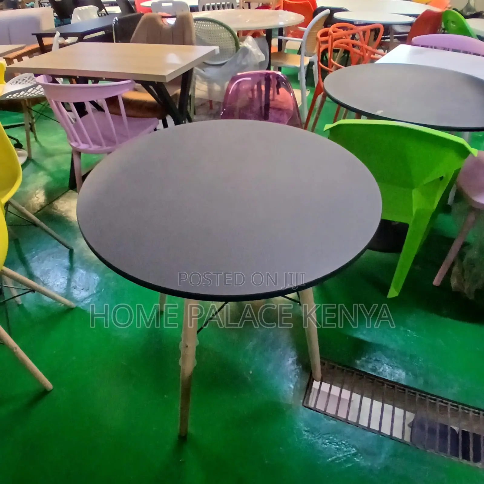 Dining Table: Black Top Eames Style Wooden Table